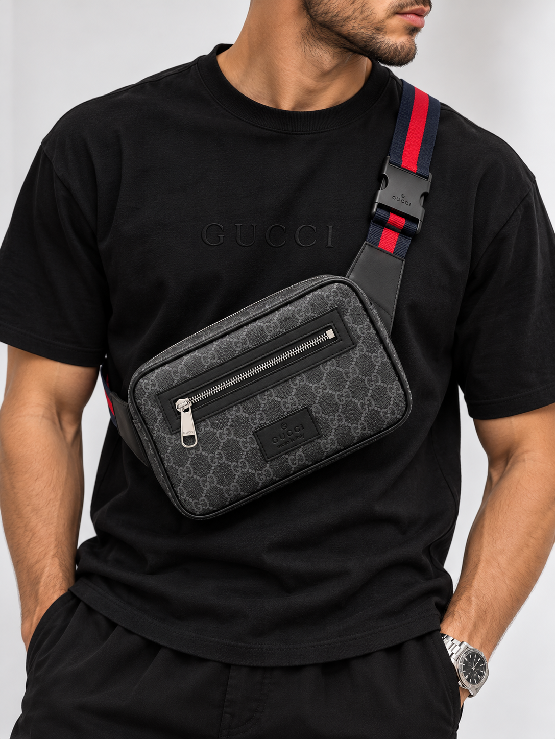 Gucci - Γκρι/Μαύρο - Τσαντάκι Μέσης - Δερμάτινο - Image 3
