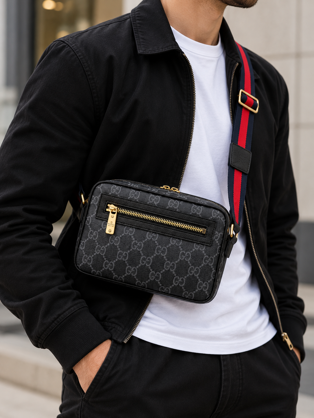Gucci - Γκρι/Μαύρο - Τσαντάκι Μέσης - Gold Edition - Δερμάτινο - Image 3